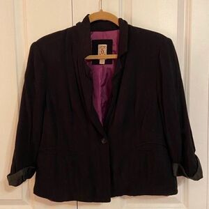 Decree Black Cropped Single Button Cropped Sleeve Rayon Blazer Size Juniors XL